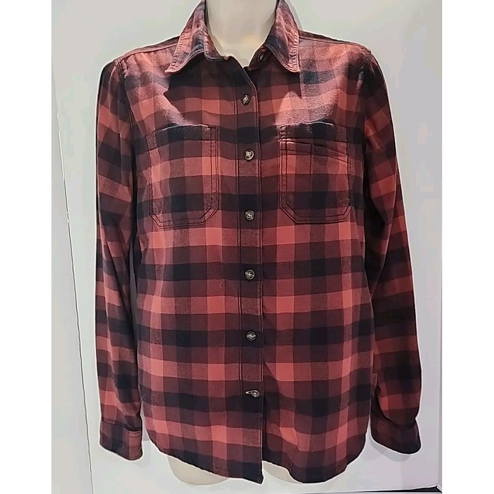 Carhartt Flannel Shirt Womens Small (4-6) Black Plaid Button Up Long Sleeved